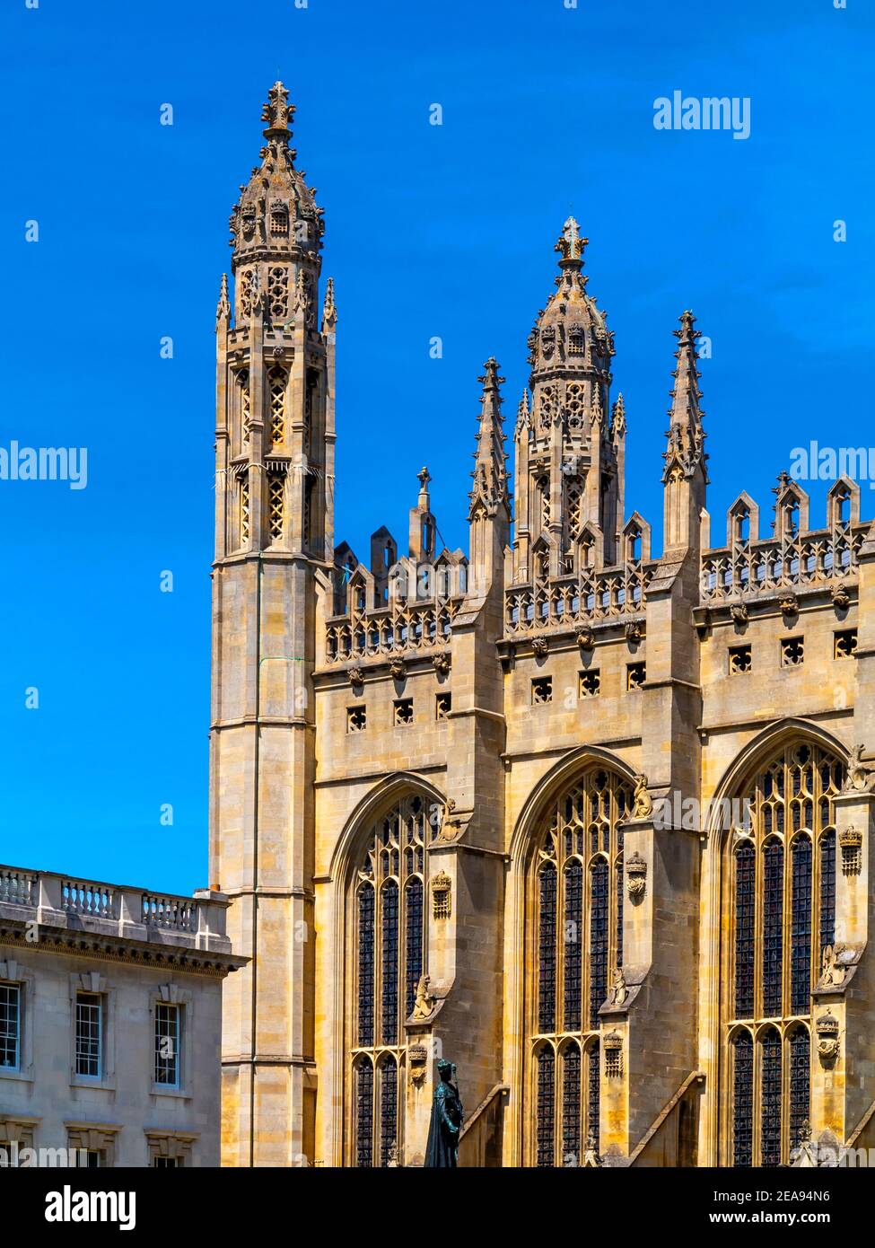 Dettaglio degli edifici al King's College parte dell'Università di Cambridge a Cambridgeshire Inghilterra Regno Unito, che è stato fondato da Re Enrico VI nel 1441. Foto Stock