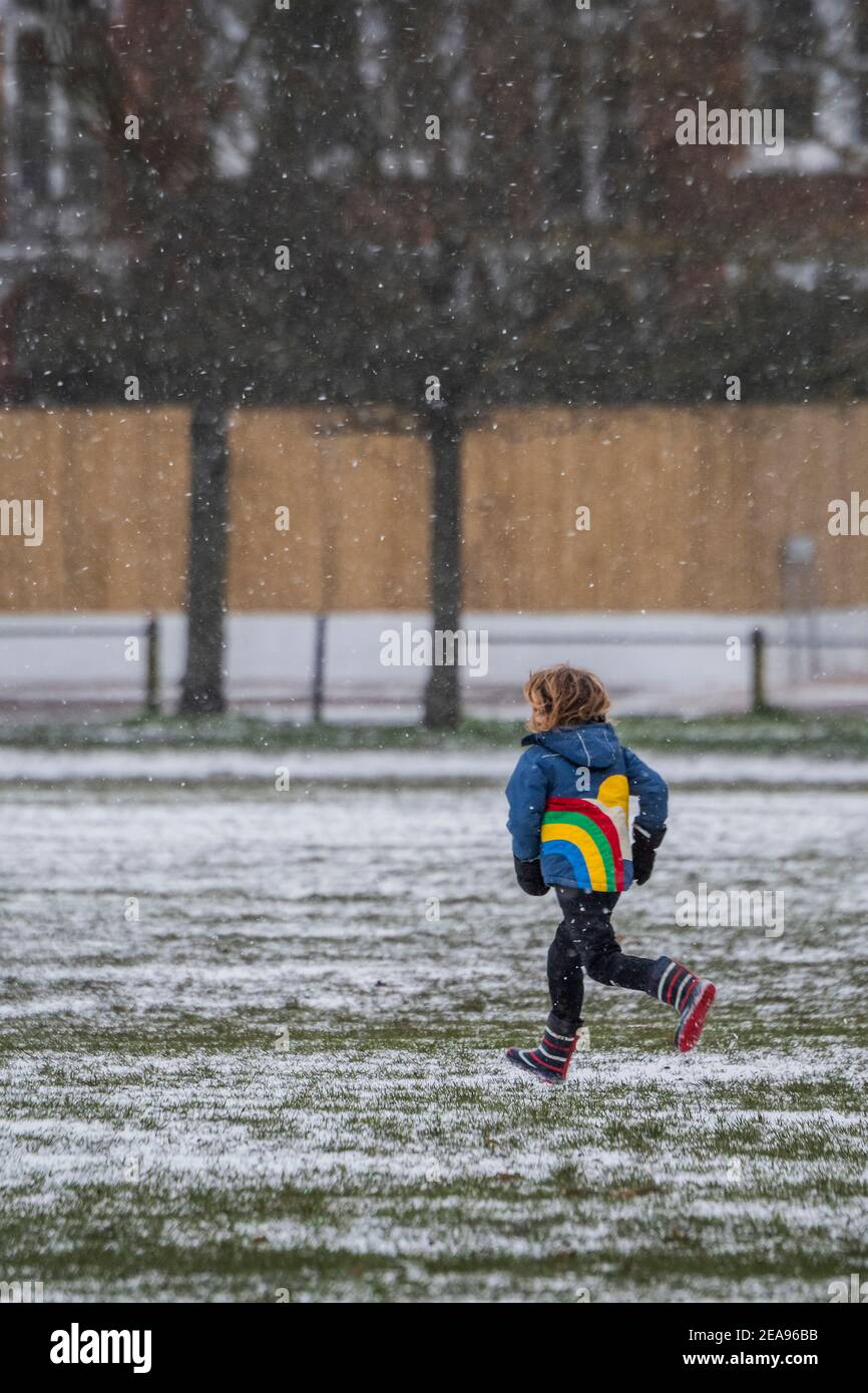 Londra, Regno Unito. 8 Feb 2021. Una fredda giornata innevata sul Clapham Common. E 'abbastanza occupato, nonostante Lockdown 3, come la gente cerca aria fresca e l'esercizio. Credit: Guy Bell/Alamy Live News Foto Stock