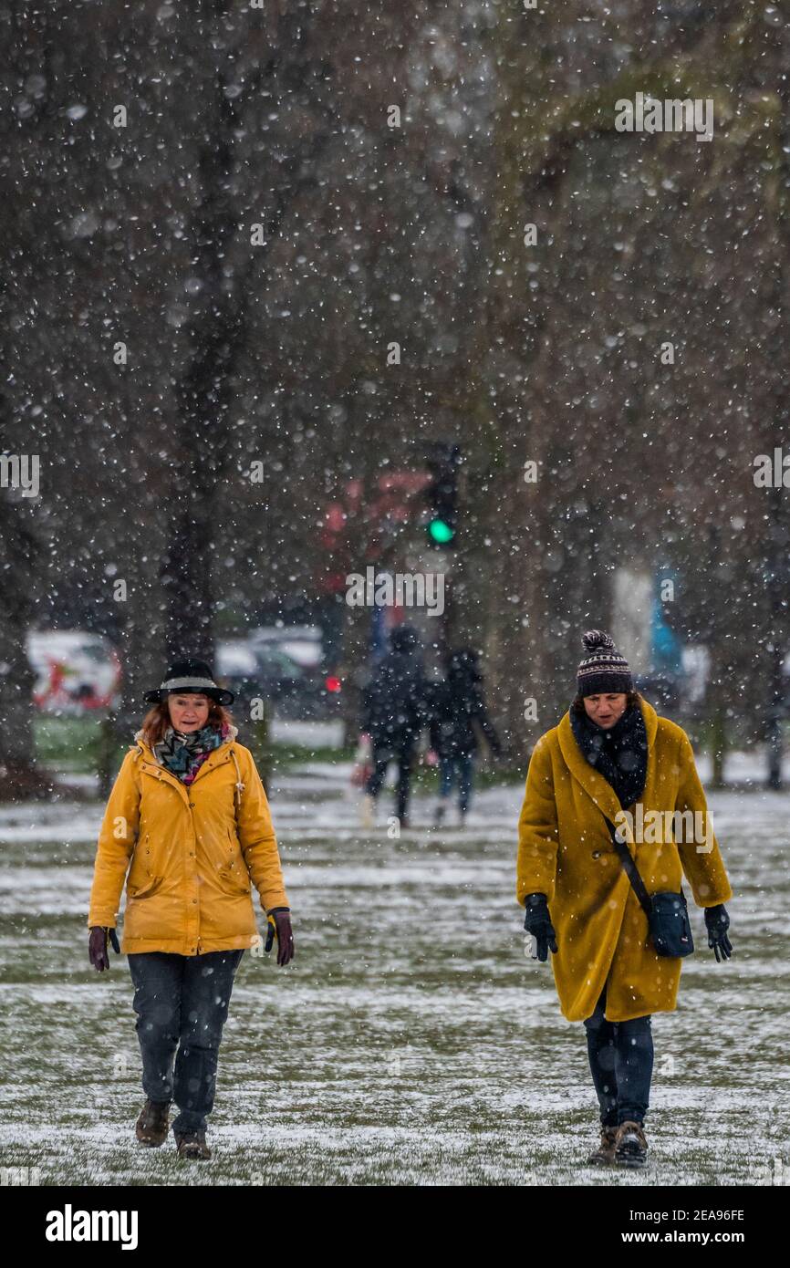 Londra, Regno Unito. 8 Feb 2021. Una fredda giornata innevata sul Clapham Common. E 'abbastanza occupato, nonostante Lockdown 3, come la gente cerca aria fresca e l'esercizio. Credit: Guy Bell/Alamy Live News Foto Stock