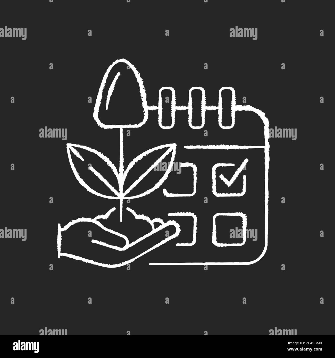 Stima del tempo di piantatura gesso bianco icona su sfondo nero Illustrazione Vettoriale