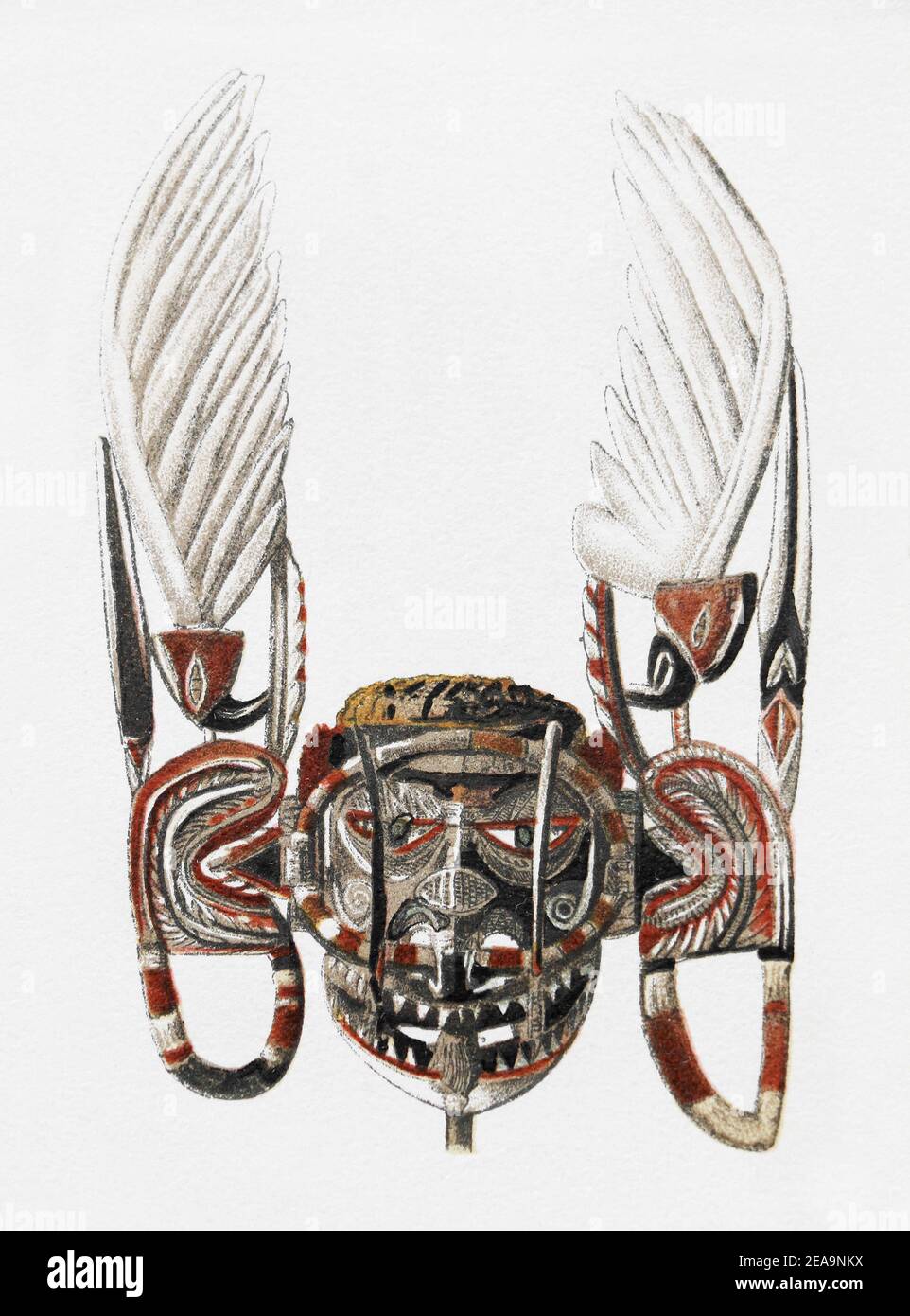 Maschera rituale africana. Incisione del 19 ° secolo. Foto Stock