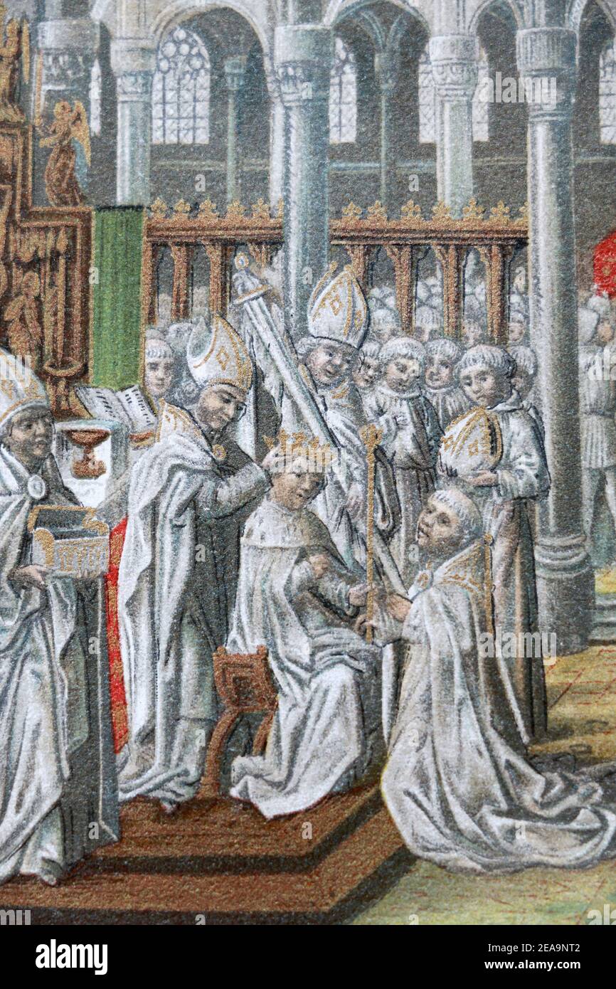 Incoronazione del re Enrico IV d'Inghilterra. Immagine dal manoscritto del 15 ° secolo. Foto Stock
