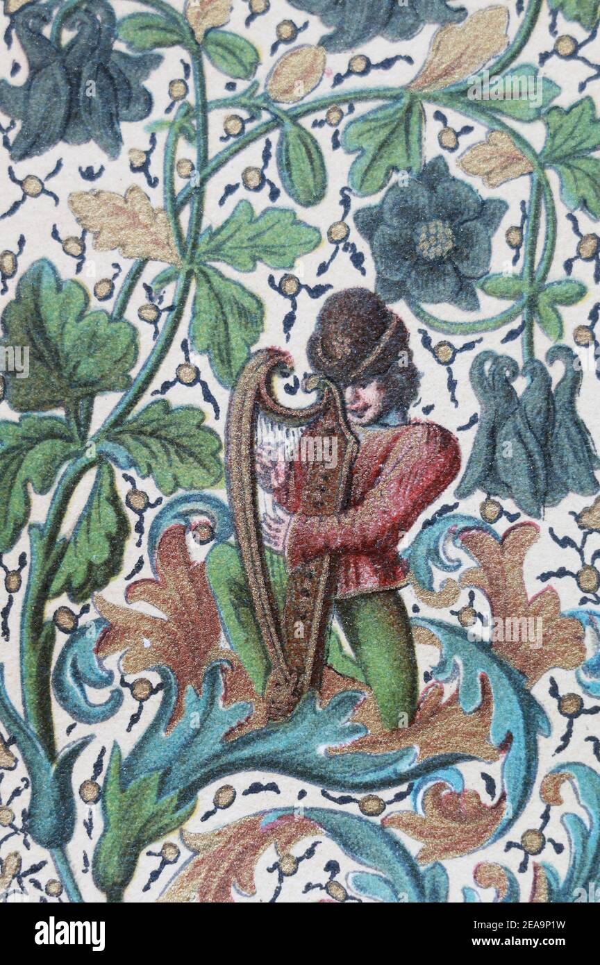 Immagine di un musicista francese medievale. Immagine dal manoscritto del 15 ° secolo. Foto Stock