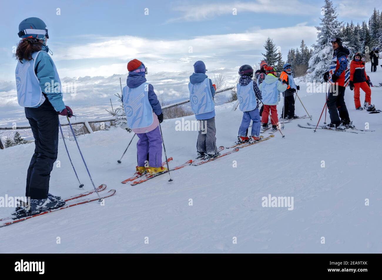 Inverno in montagna;scuola di sci sul Monte Vitosha;Bulgaria; Foto Stock