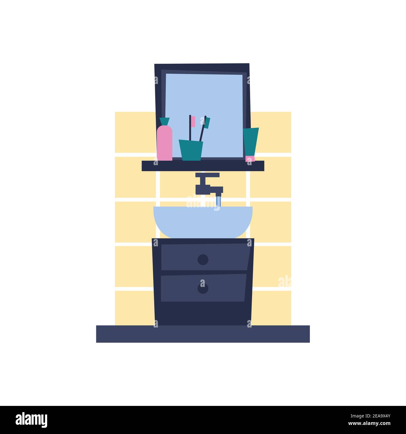 lavabo e specchio in bagno. flat vector Illustrazione Vettoriale