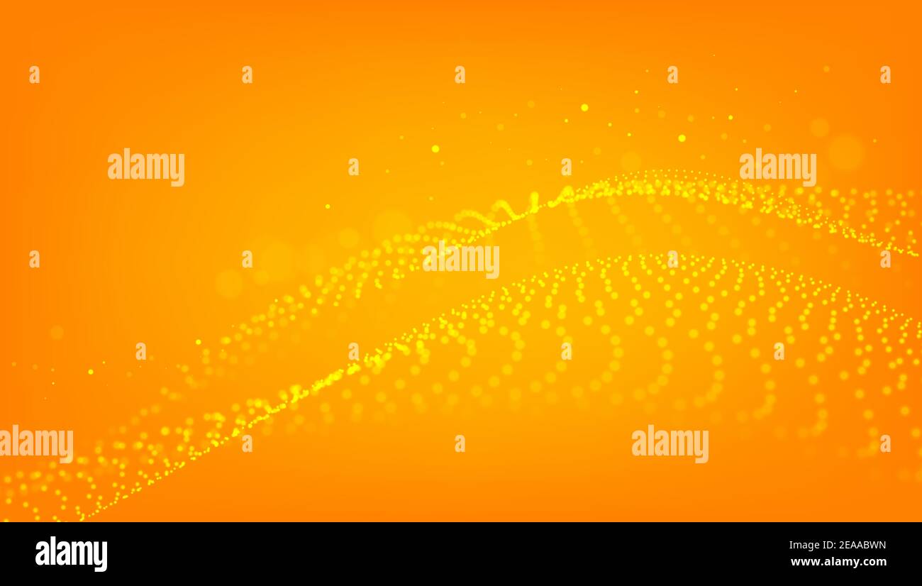 Tecnologia arancione sfondo con particella, molecola struttura. Genetica e composti chimici. Concetto di comunicazione. Lo spazio e le costellazioni. Illustrazione Vettoriale