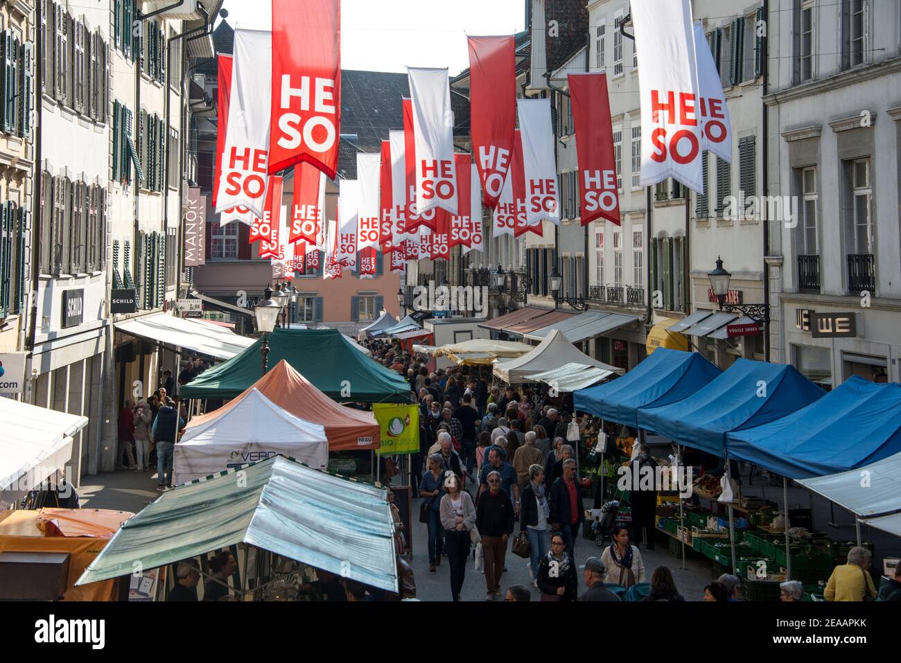 Giornata di mercato a Soletta Foto Stock