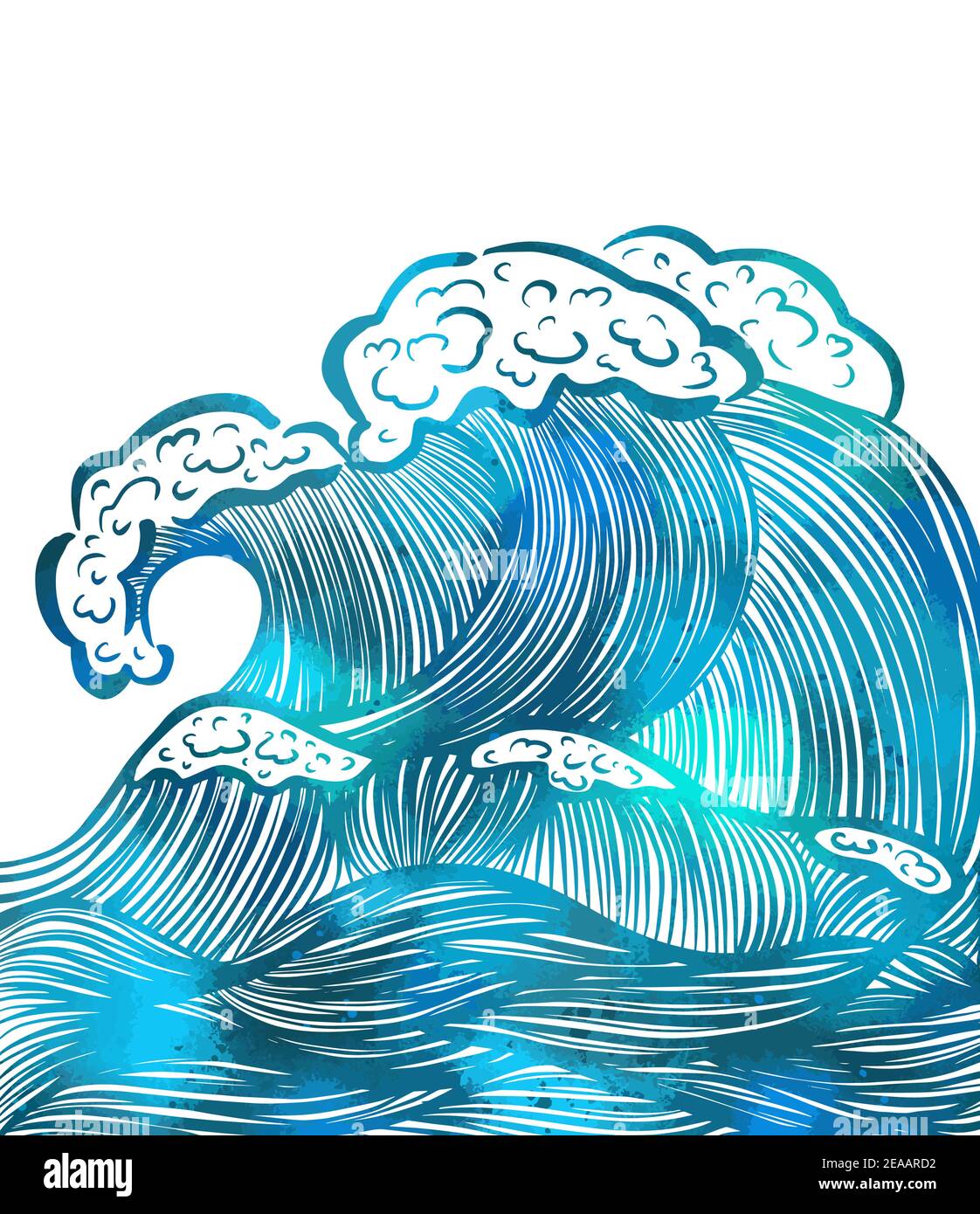 Grafica delle onde marine. Illustrazione vettoriale di un mare con onde giganti Illustrazione Vettoriale