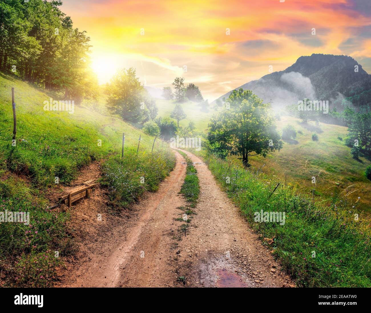 Montenegro, panorama delle montagne e del Cielo di tramonto . Canyon vicino a città Zabljak Foto Stock