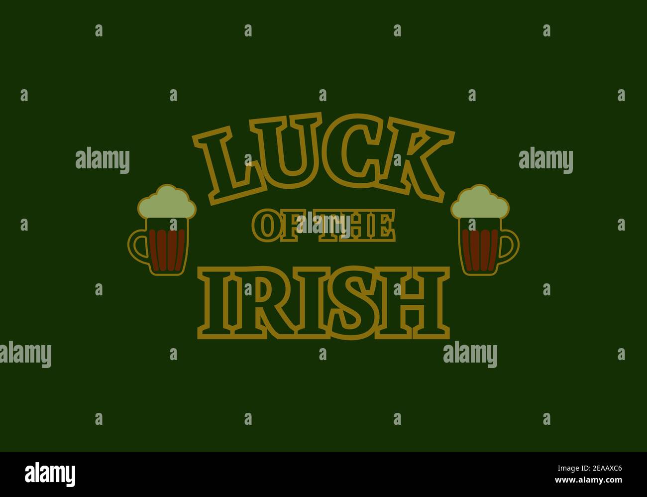 Icona sul tema del giorno di San Patrizio, l'iscrizione Irish Luck con due icone di tazze di birra. Stile vintage Illustrazione Vettoriale