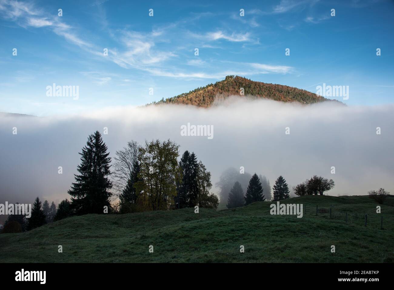 Cime di montagna con nebbia Foto Stock