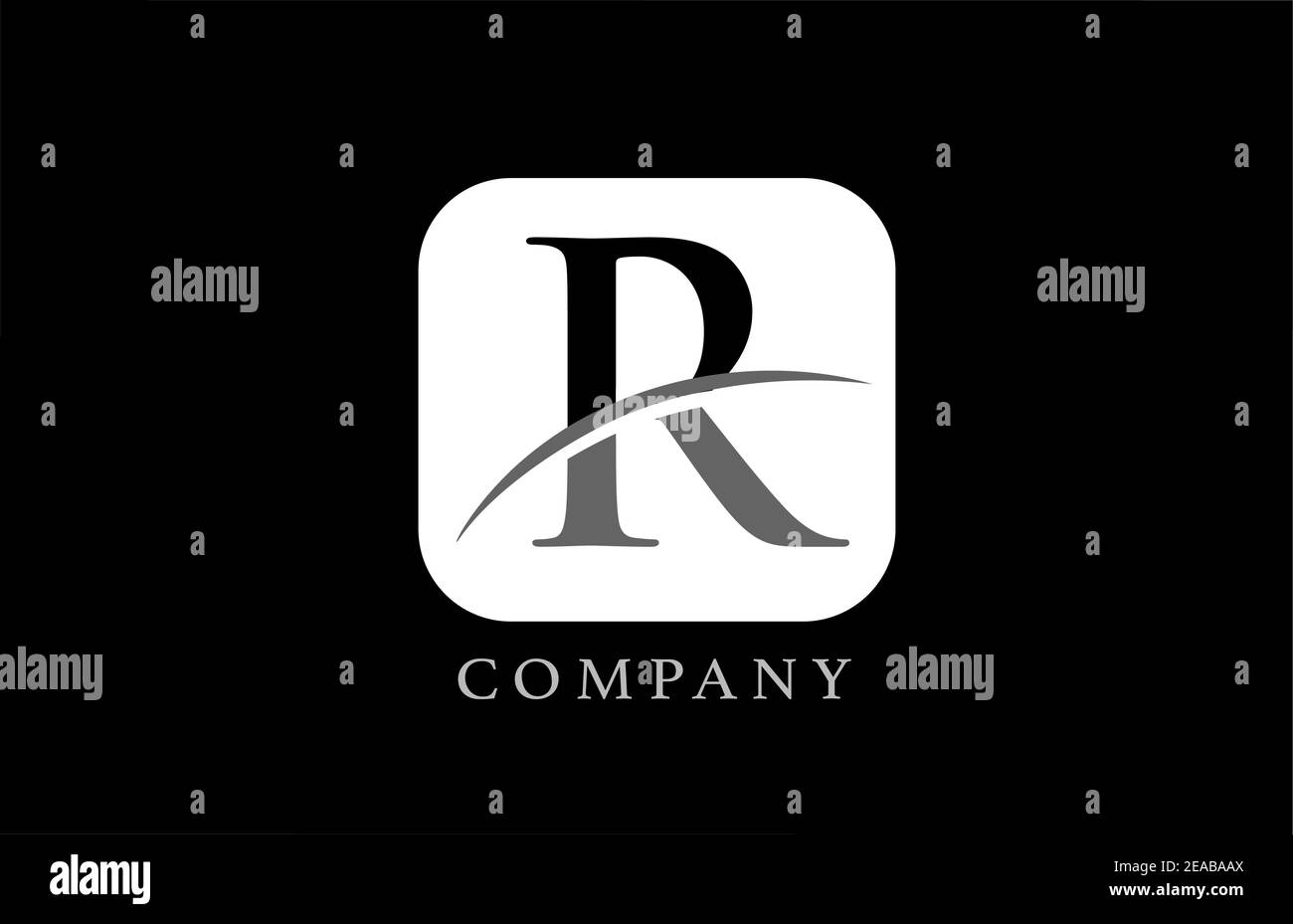 Logo lettera R in bianco e nero per azienda e corporate. Semplice design quadrato arrotondato con Swoosh. Può essere utilizzato per un'app o un'icona di un pulsante Illustrazione Vettoriale