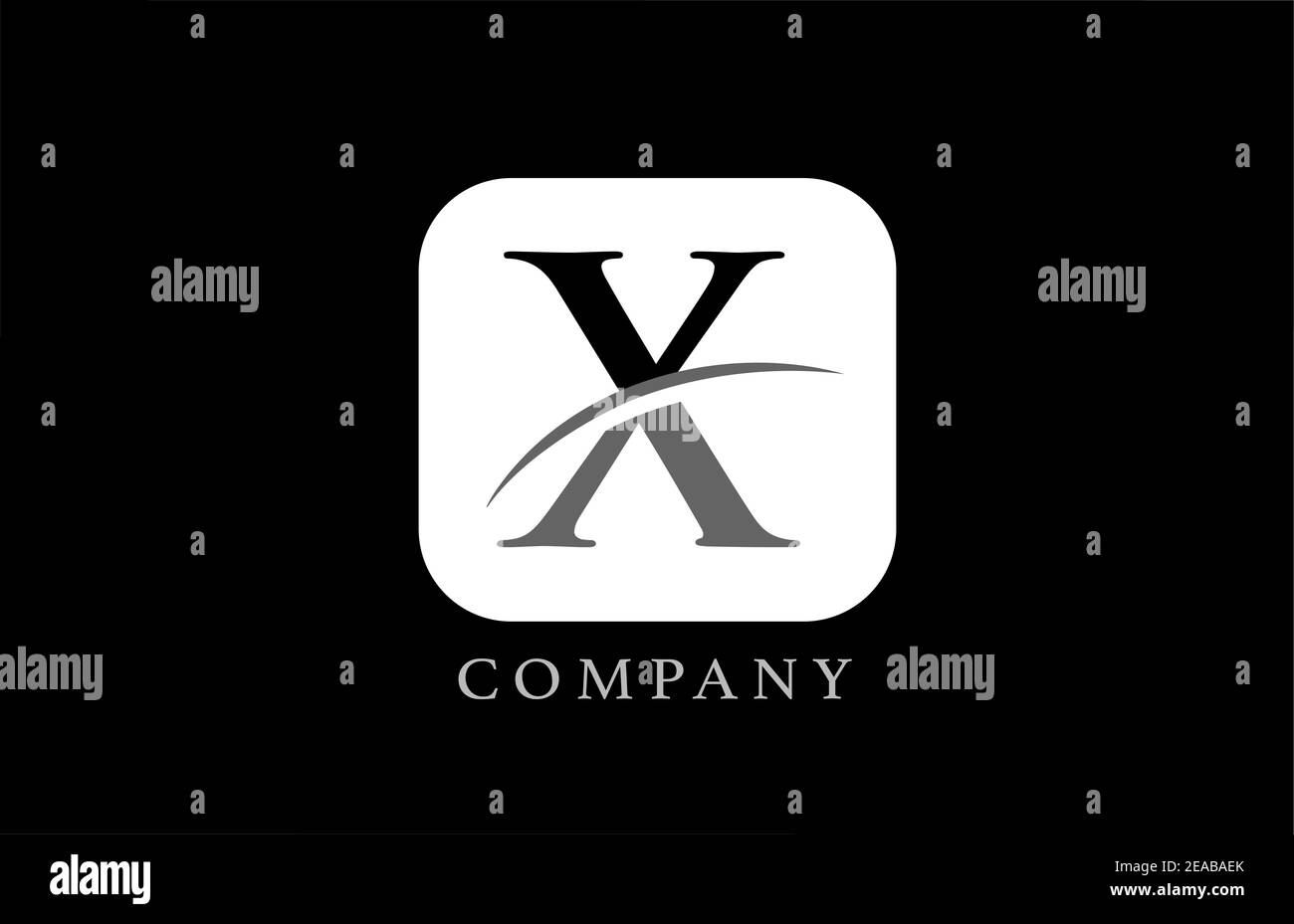 Logo con lettera alfabetica X in bianco e nero per aziende e aziende. Semplice design quadrato arrotondato con Swoosh. Può essere utilizzato per un'app o un'icona di un pulsante Illustrazione Vettoriale