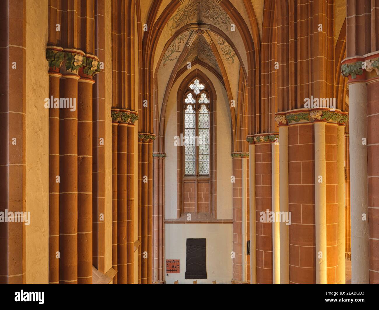 Europa, Germania, Assia, città di Frankenberg, Kellerwald-Edersee parco naturale, Chiesa di nostra Signora, vista sulla navata nord, colonne con 'servizi' e tendri verdi sostengono l'impressione forestale Foto Stock