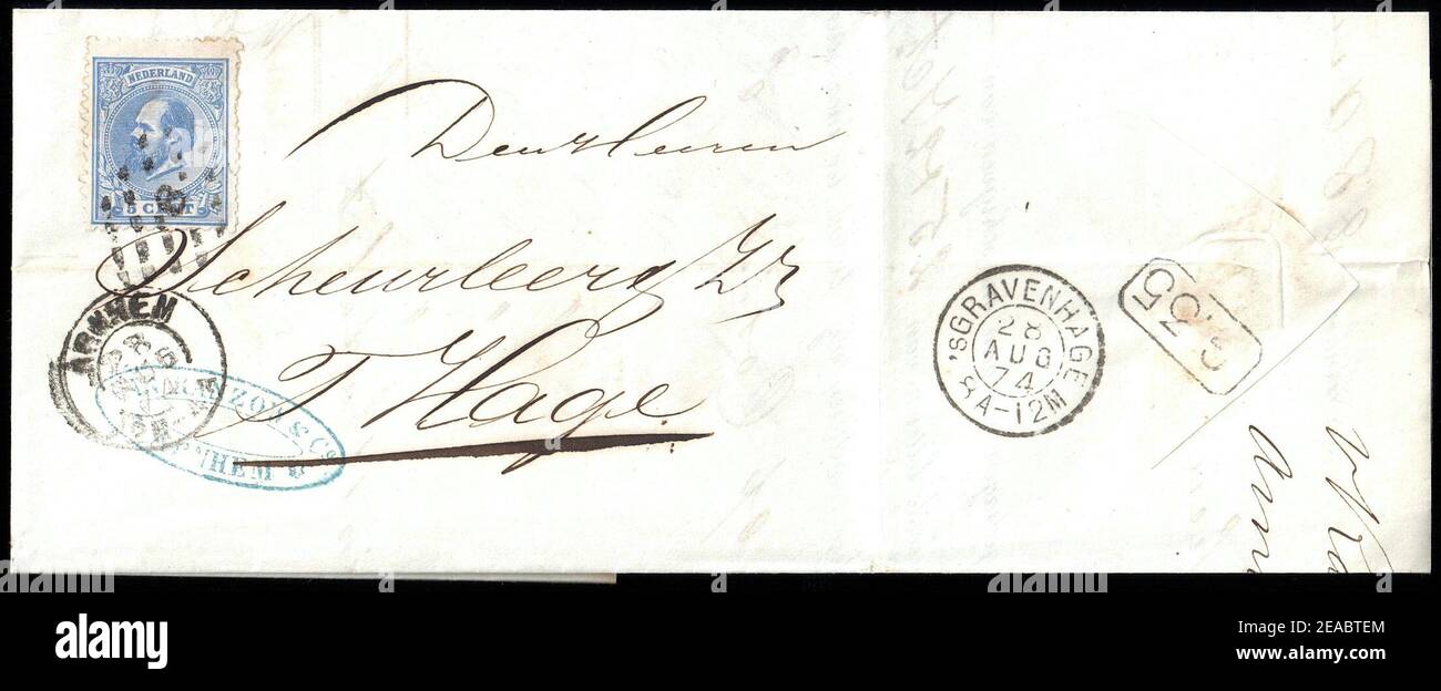Paesi Bassi 1874-08-24 lettera Gravenhage di Arnhem. Foto Stock