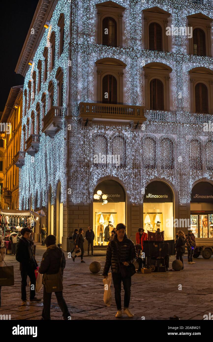 Facciata decorata a Natale, Firenze Foto Stock