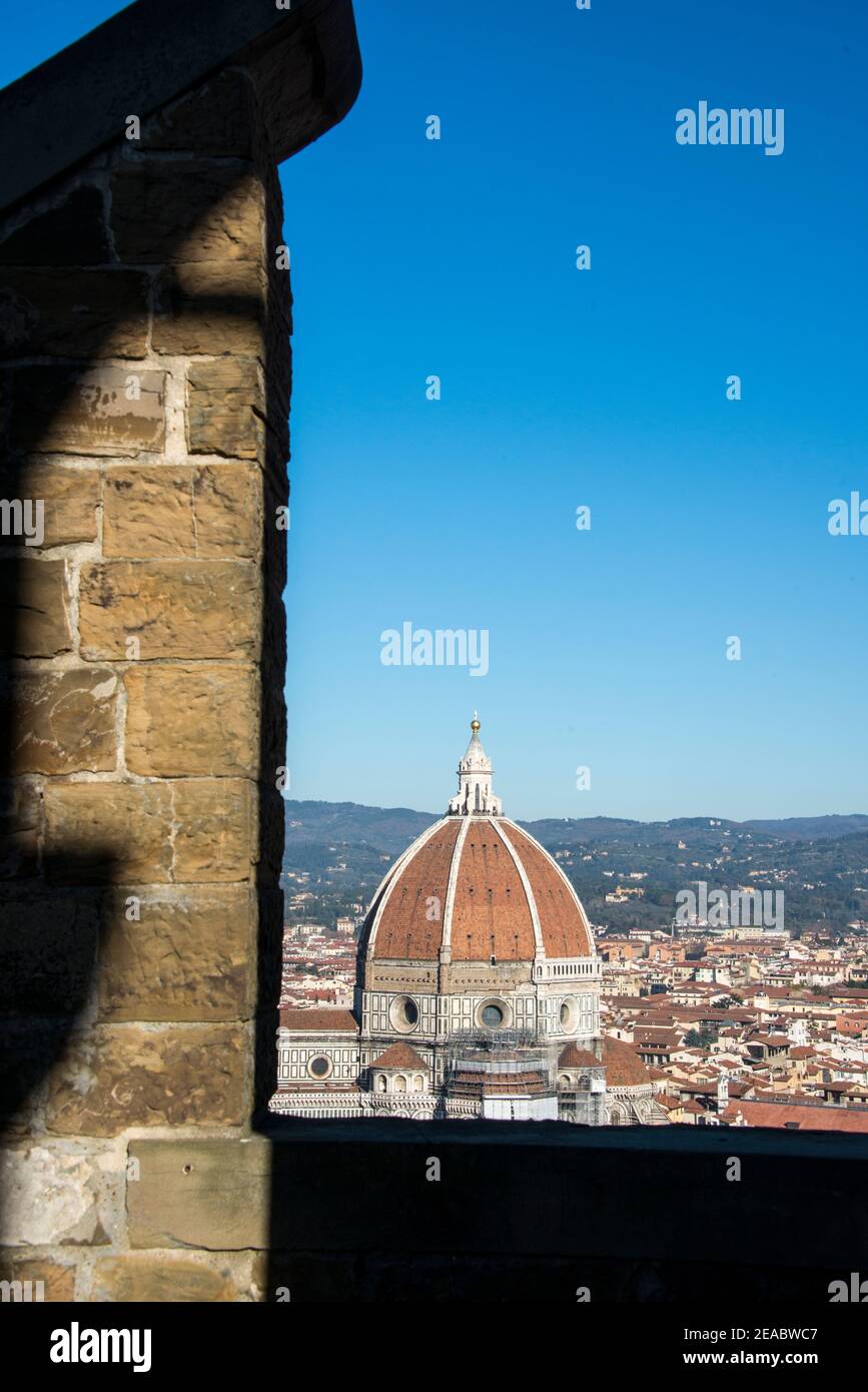 Vista della città da Palazzo Vecchio, Firenze Foto Stock