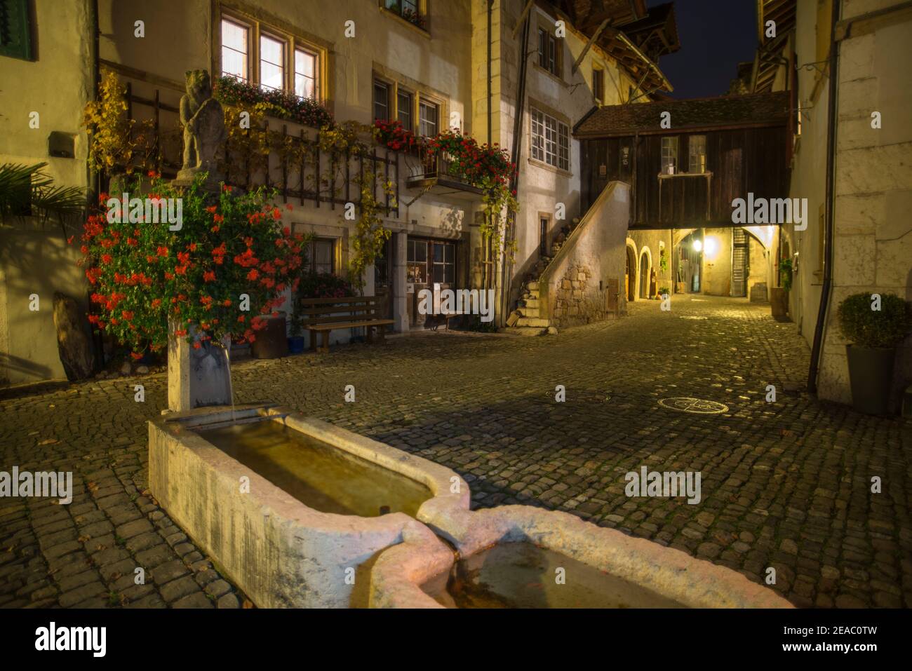 Villaggio fontana di Ligerz, Svizzera Foto Stock