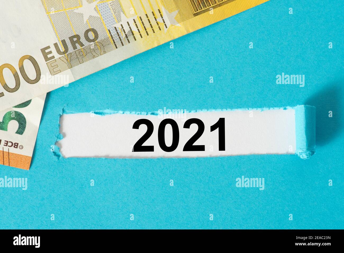 Banconote in euro e l'anno 2021 Foto Stock