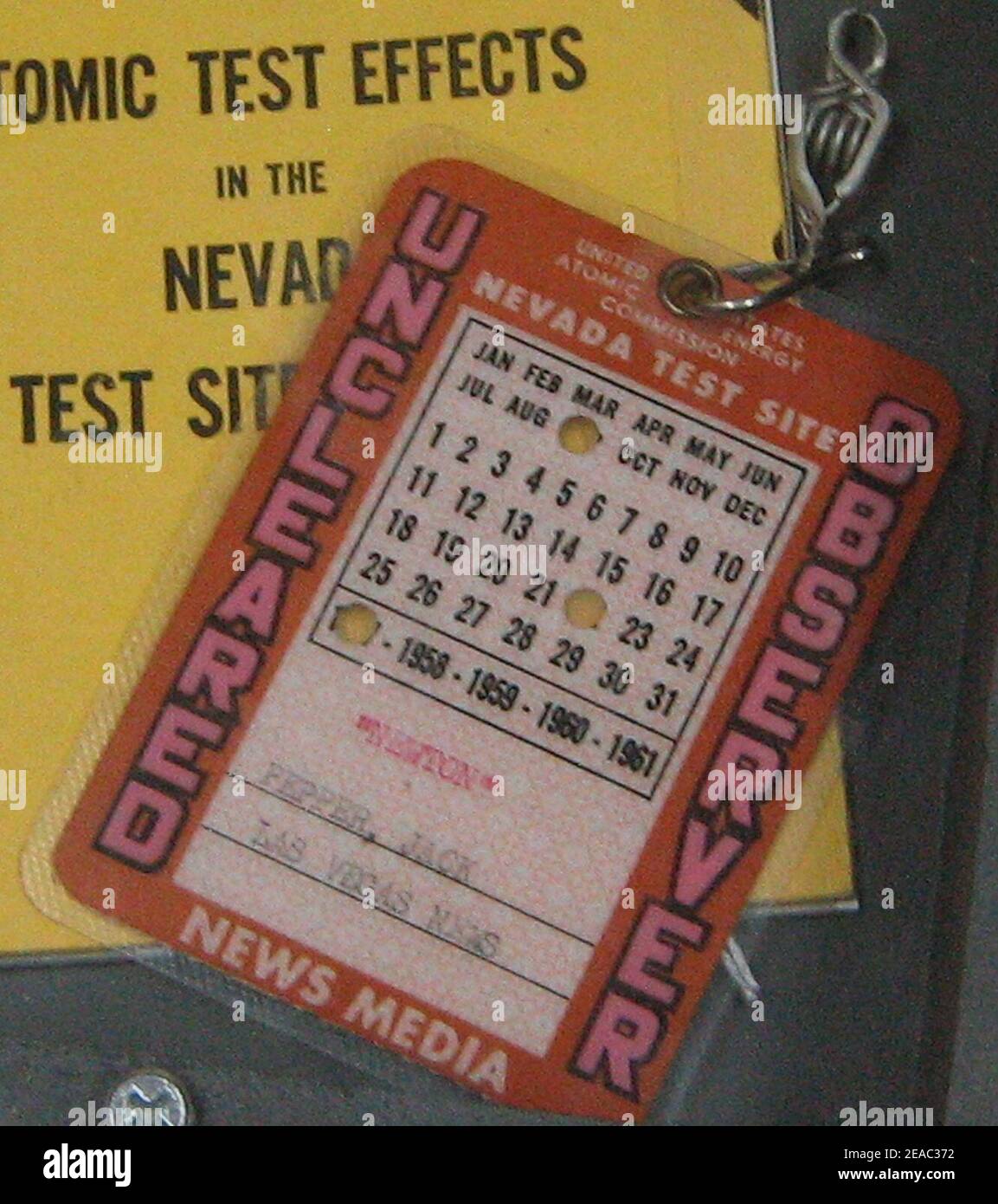 Nevada Test Site Press pass 1957. Foto Stock