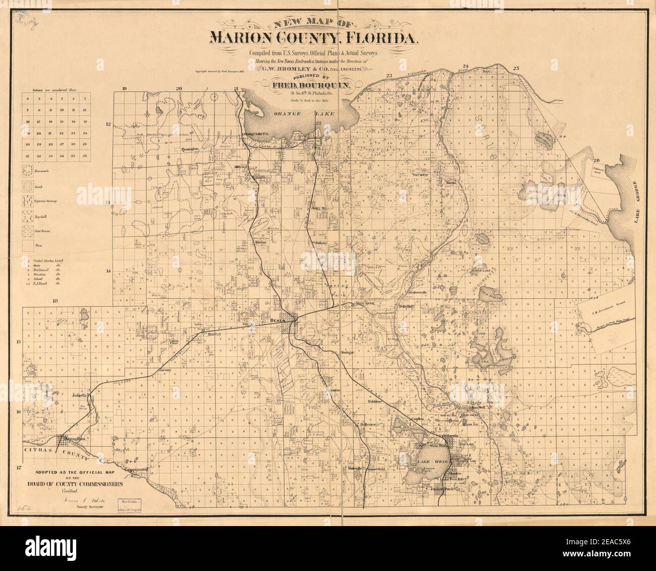 Nuova mappa della contea di Marion, Florida Foto Stock