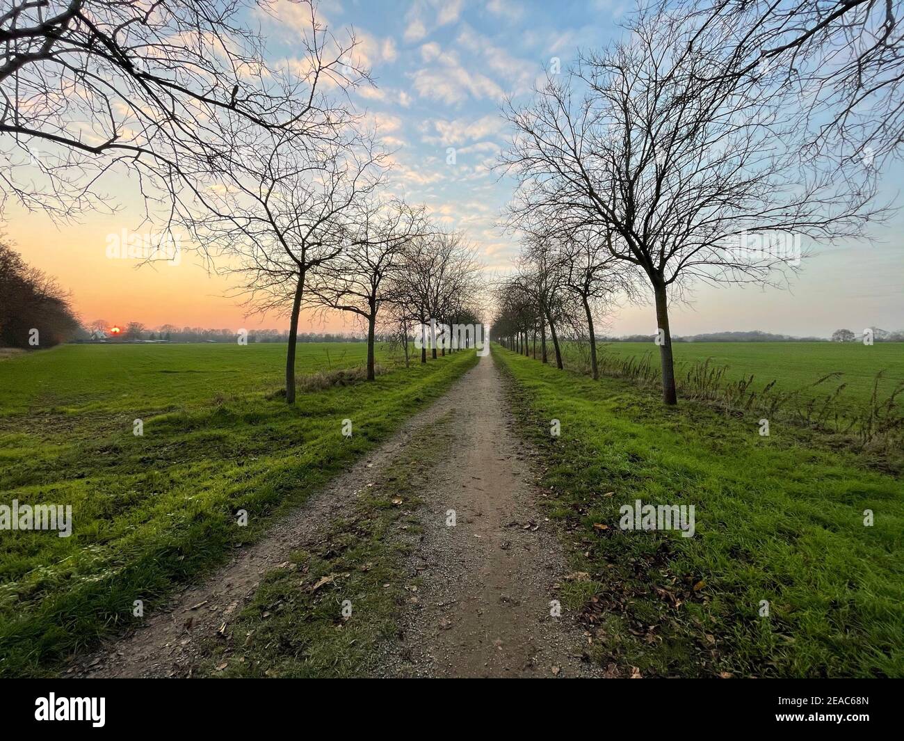 Tramonto sul bordo di una grande città nel campagna Foto Stock