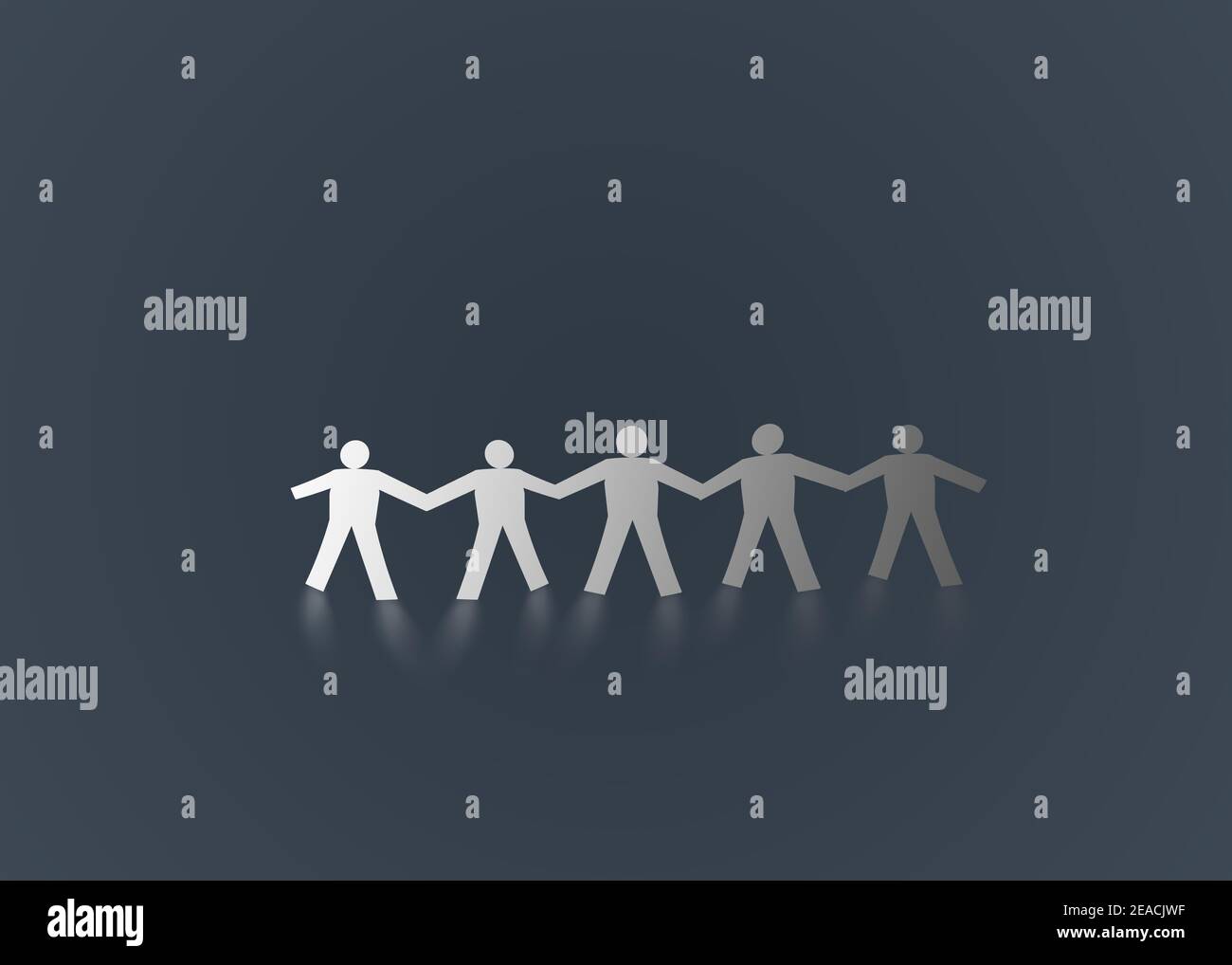 persone di carta multirazziale che tengono insieme le loro mani. Concetto di unità umana Foto Stock