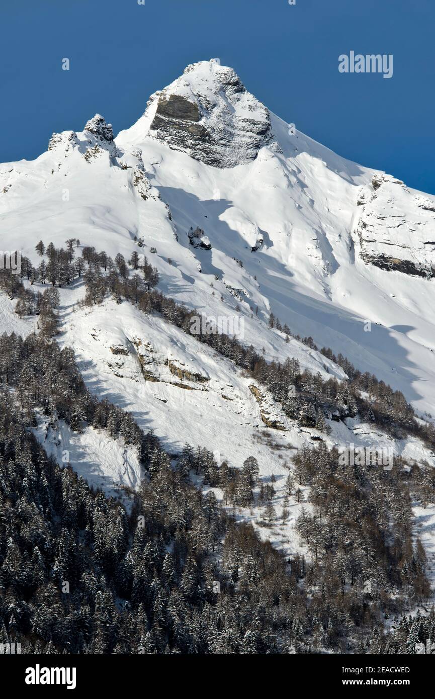 Pointe d'Aufalle picco in inverno, Alpi Bernesi, Ovronnaz, Vallese, Svizzera Foto Stock