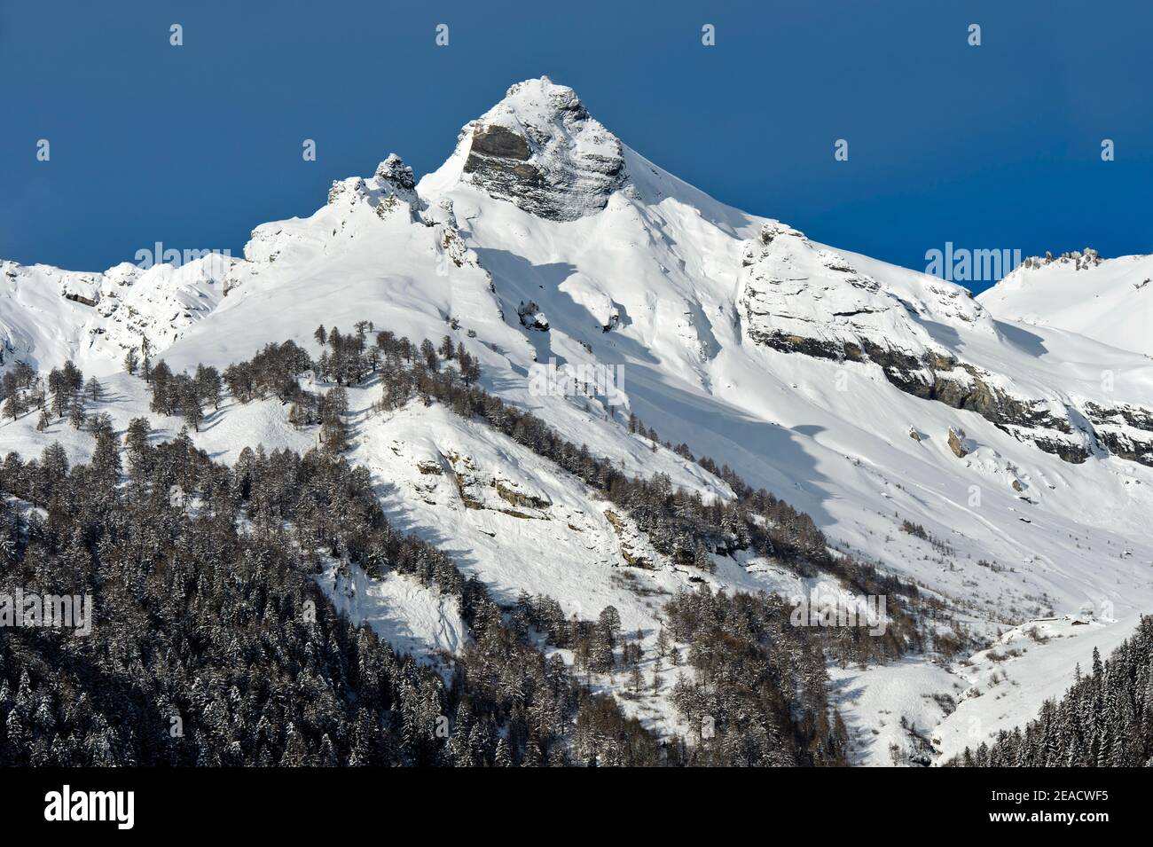 Pointe d'Aufalle picco in inverno, Alpi Bernesi, Ovronnaz, Vallese, Svizzera Foto Stock