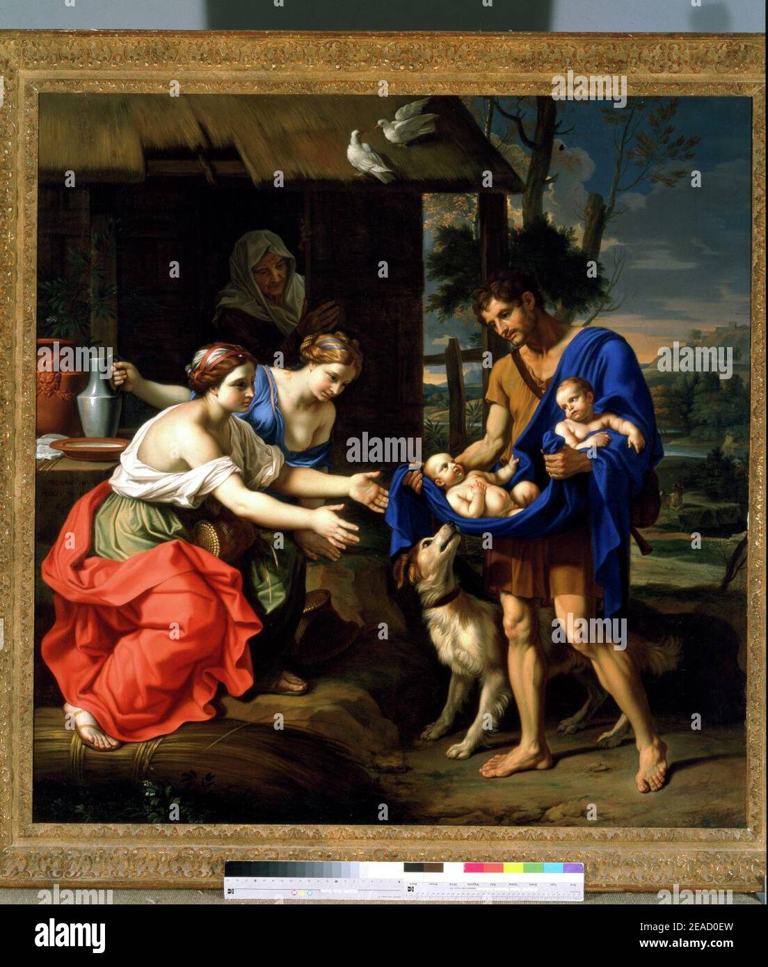 Nicolas Mignard - il Pastore Faustulus che porta Romolo e Remo A sua moglie Foto Stock