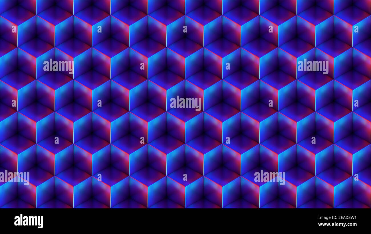 Cubi isometrici lucidi iridescenti motivo senza cuciture. Sfondo dei cubi di rendering 3D Foto Stock
