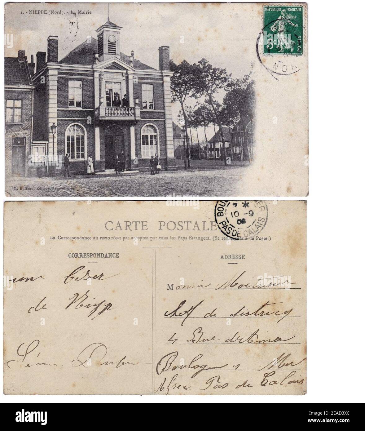 NIEPPE, la Mairie carte postale recto- verso. Foto Stock