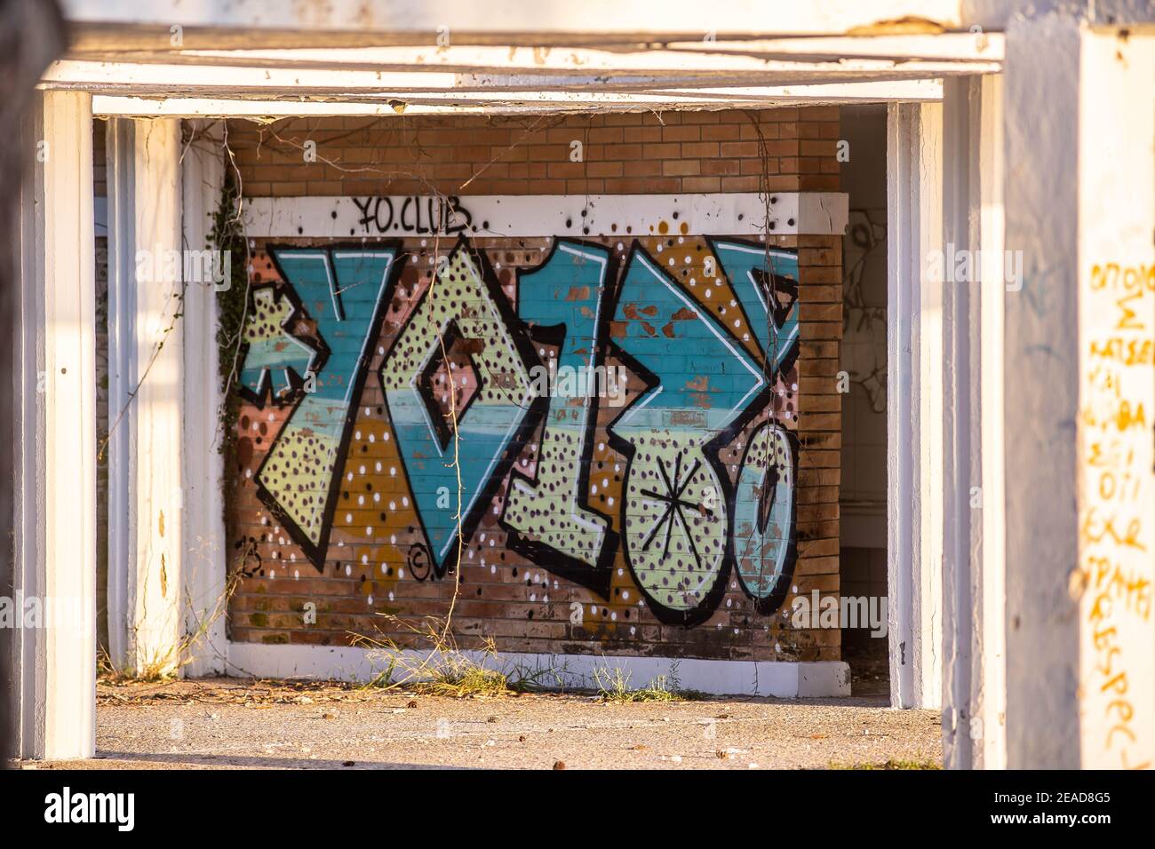 Graffiti a Voula B, Grecia Foto Stock