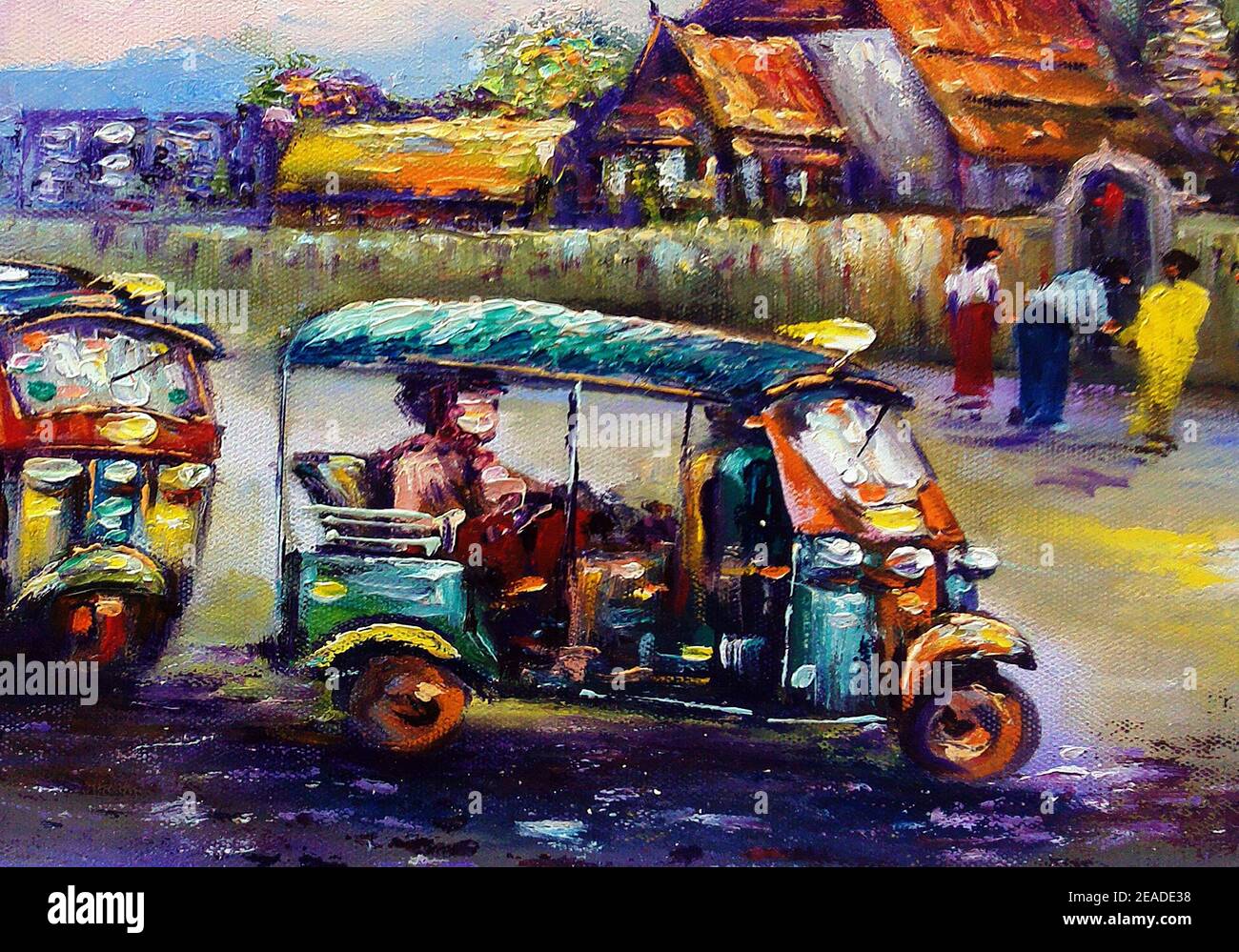 Arte, pittura ad olio, Belle Arti, Thailandia, Tuk Tuk, taxi Foto Stock