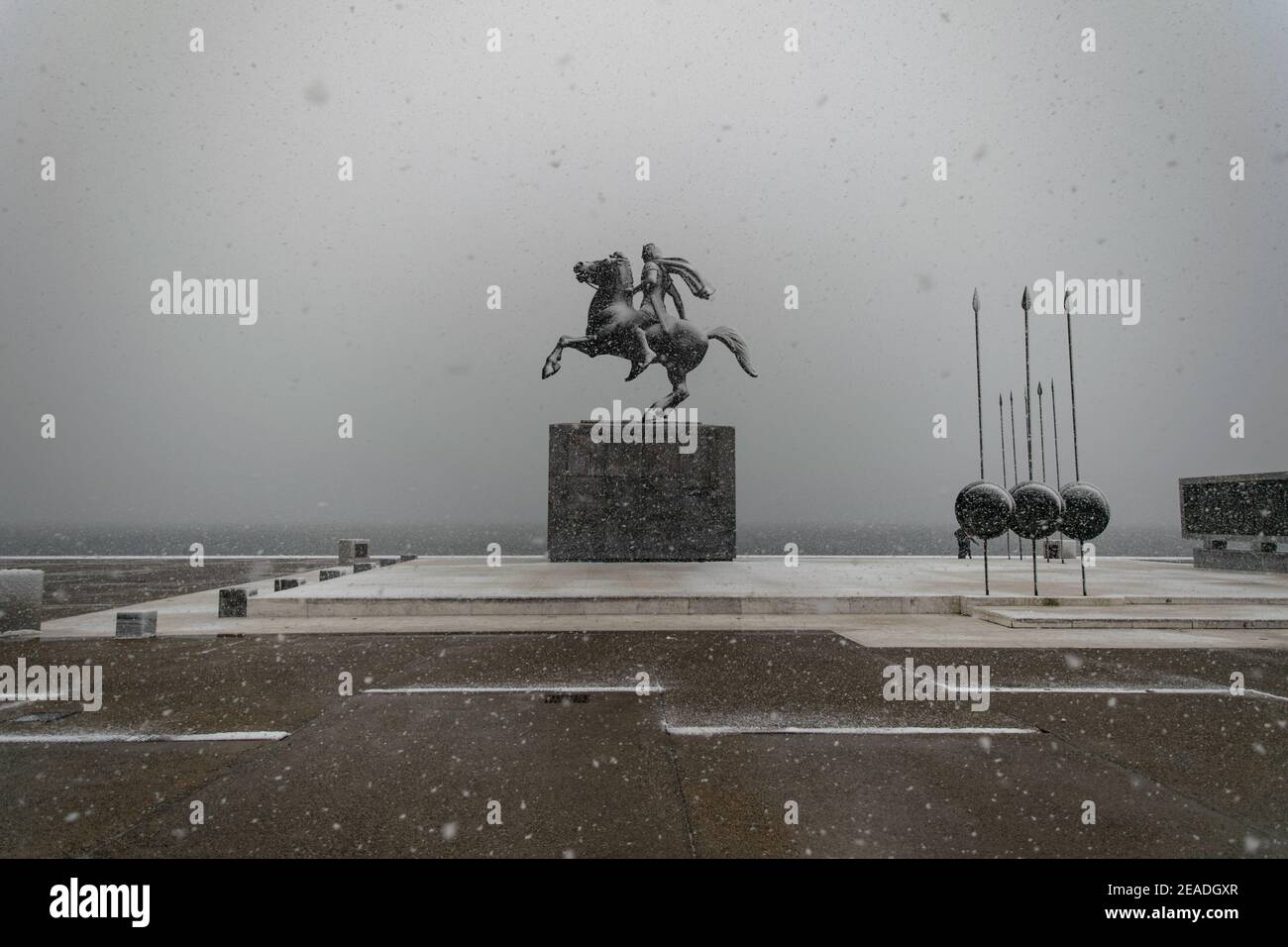 Alessandro la grande statua del lungomare di Salonicco, macedonia Foto Stock