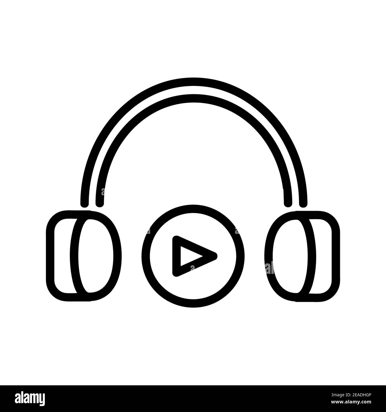 Icona cuffie piatte. Pittogramma per il Web. Tratto di linea. Isolato su sfondo bianco. Eps10 vettorie10. Ascolta la musica icona onlice Foto Stock