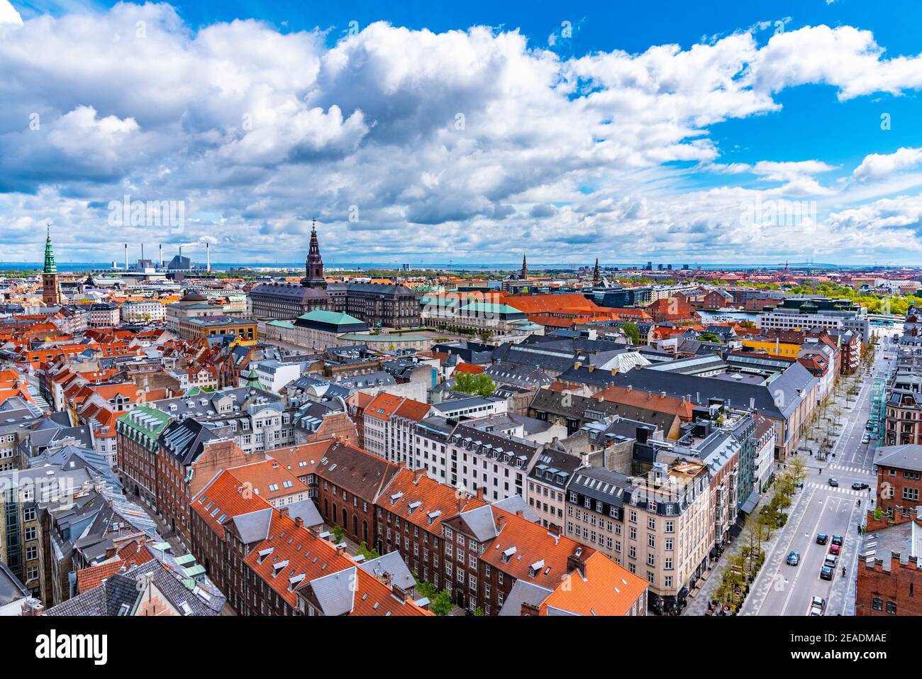 Veduta aerea di Copenhagen con il palazzo di Christiansborg, Danimarca Foto Stock