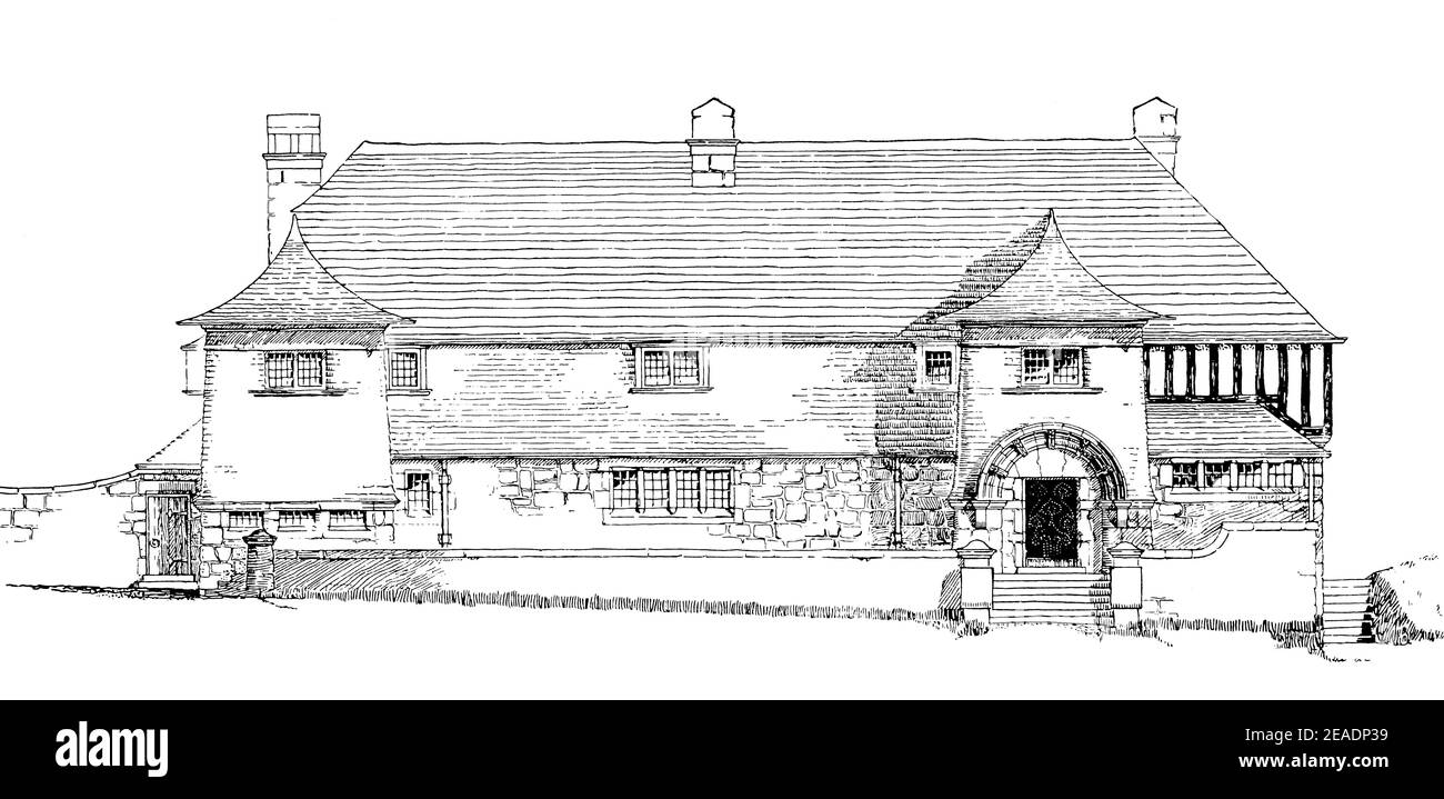 Architettura, Cliff Towers, Salcombe Devon, elevazione nord dall'architetto C Harrison Townsend nel 1898 volume 13 dello Studio An Illustrated Magazine o Foto Stock