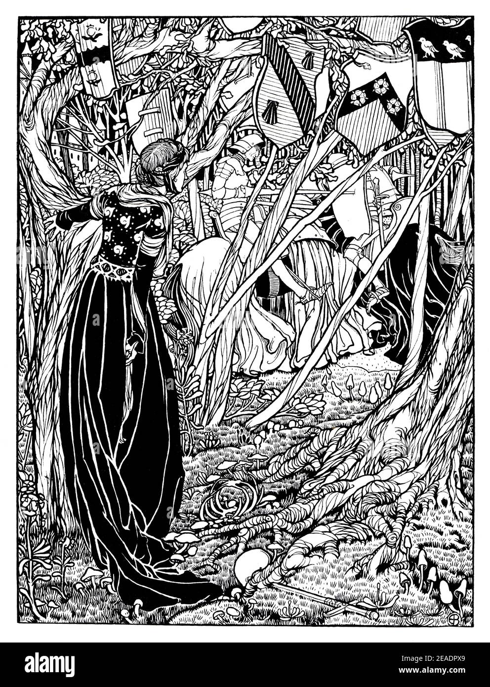 Sir Lancelot du Lake, leggenda arturiana dell'artista e illustratore inglese Eleanor Fortescue-Brickdale nel 1898 volume 13 dello Studio An i Foto Stock