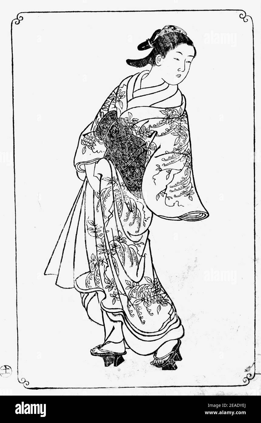 Nishikawa Sukenobu, 1739, Ehon Asakayama, 23 gris. Foto Stock