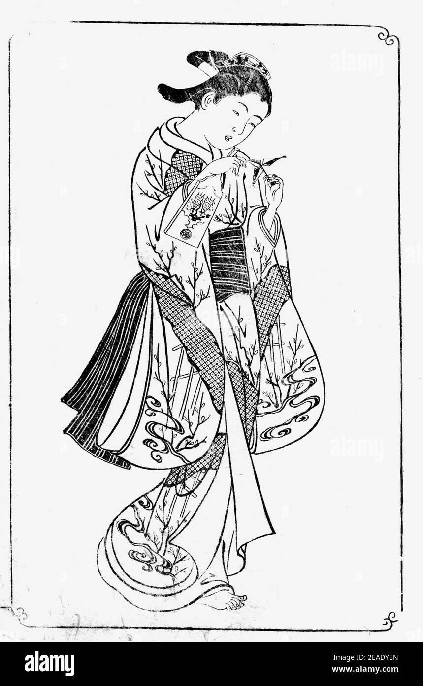 Nishikawa Sukenobu, 1739, Ehon Asakayama, 6 gris. Foto Stock