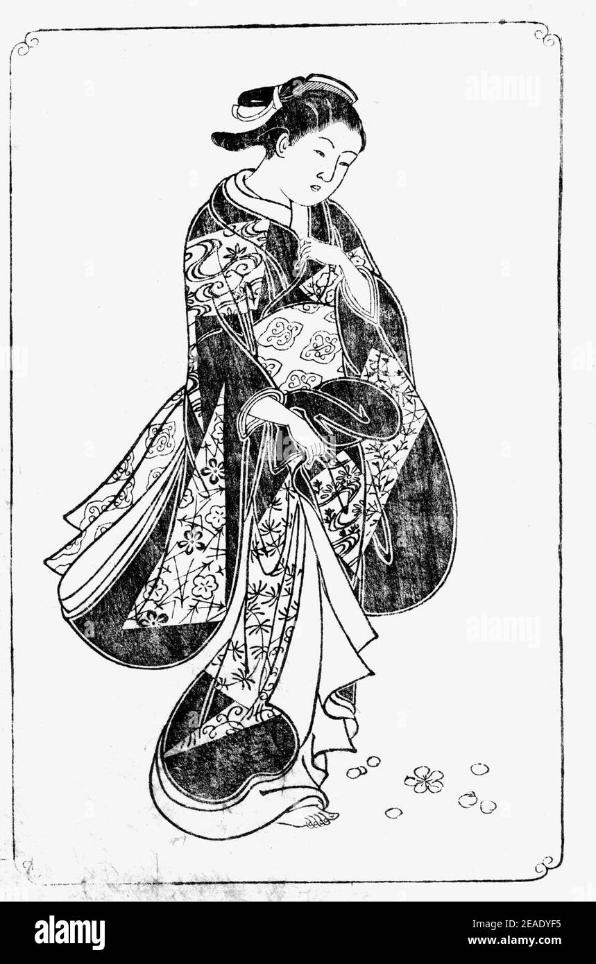 Nishikawa Sukenobu, 1739, Ehon Asakayama, 12 gris. Foto Stock