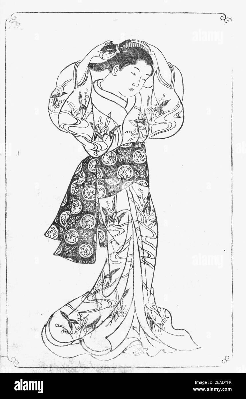 Nishikawa Sukenobu, 1739, Ehon Asakayama, 18 gris. Foto Stock