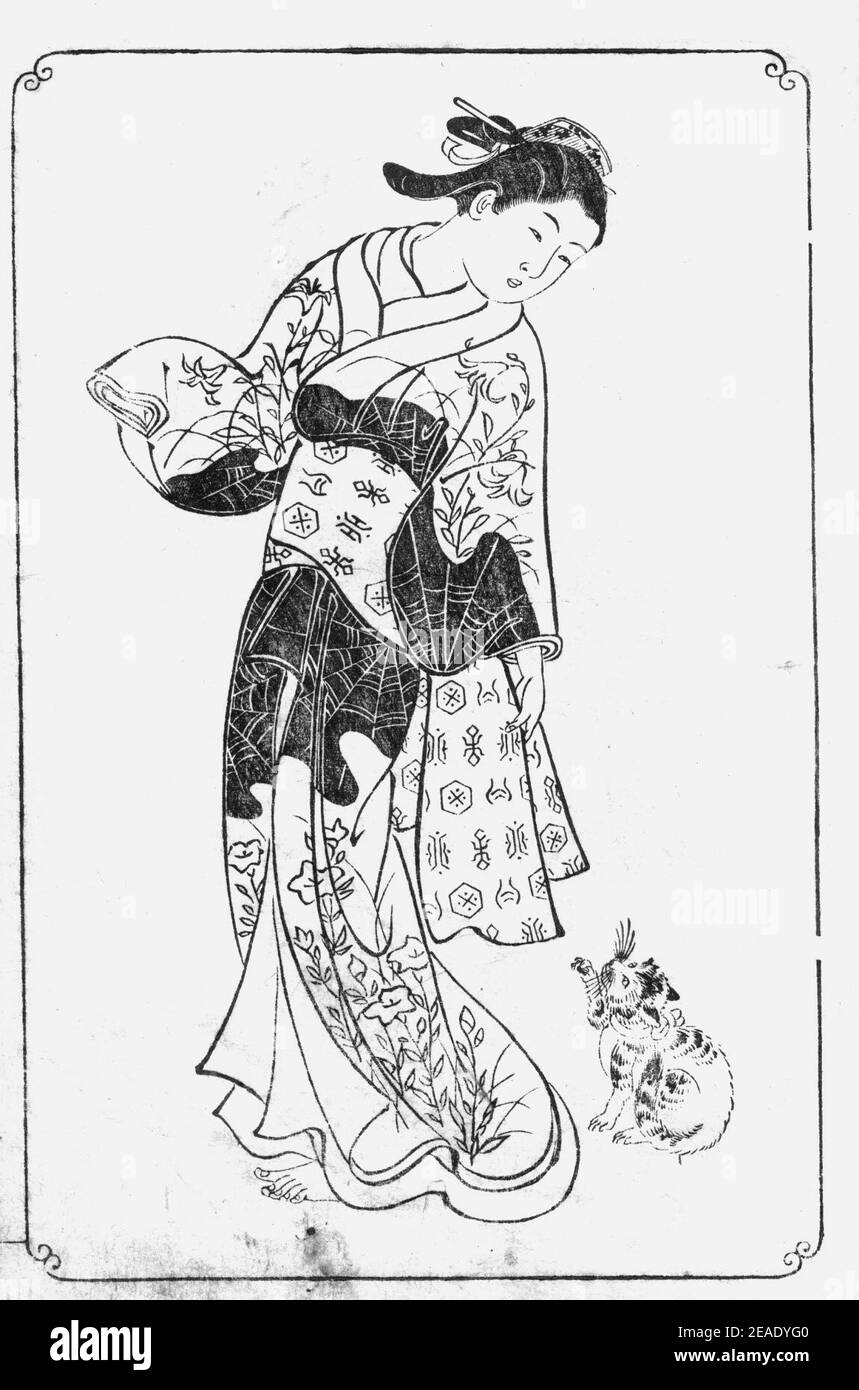 Nishikawa Sukenobu, 1739, Ehon Asakayama, 8 gris. Foto Stock