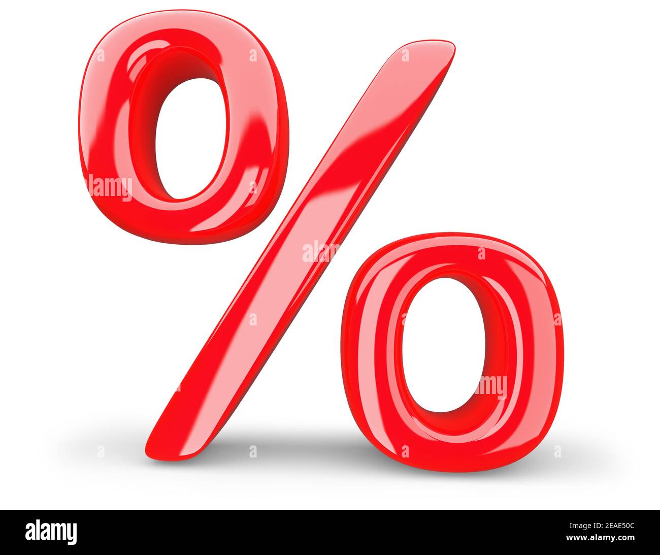 simbolo percentuale rosso su sfondo bianco, rendering 3d. Foto Stock