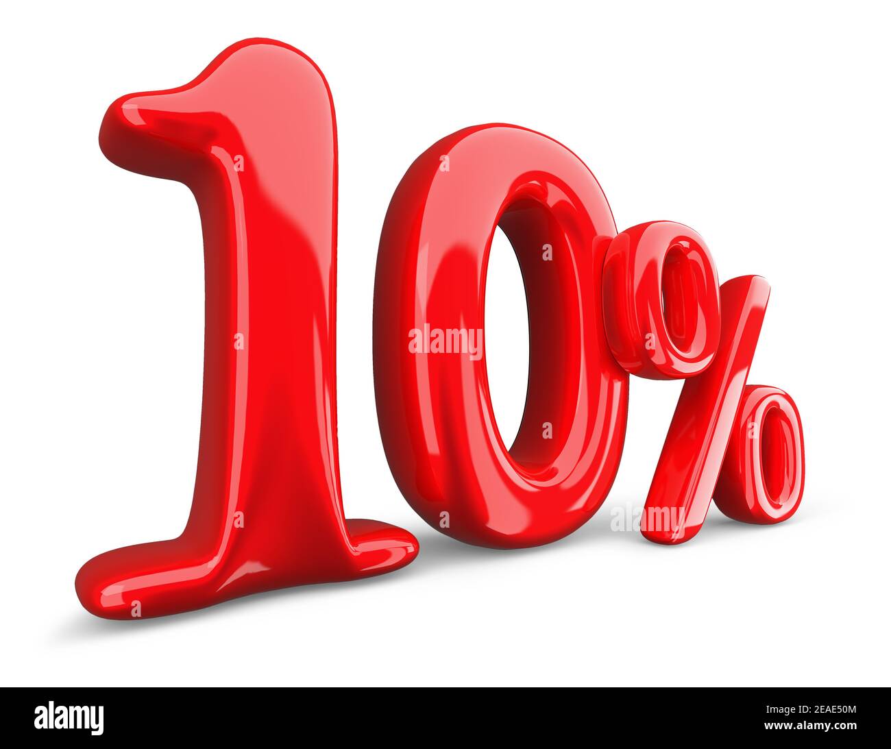 simbolo rosso del 10%, 10% su sfondo bianco, rendering 3d. Foto Stock