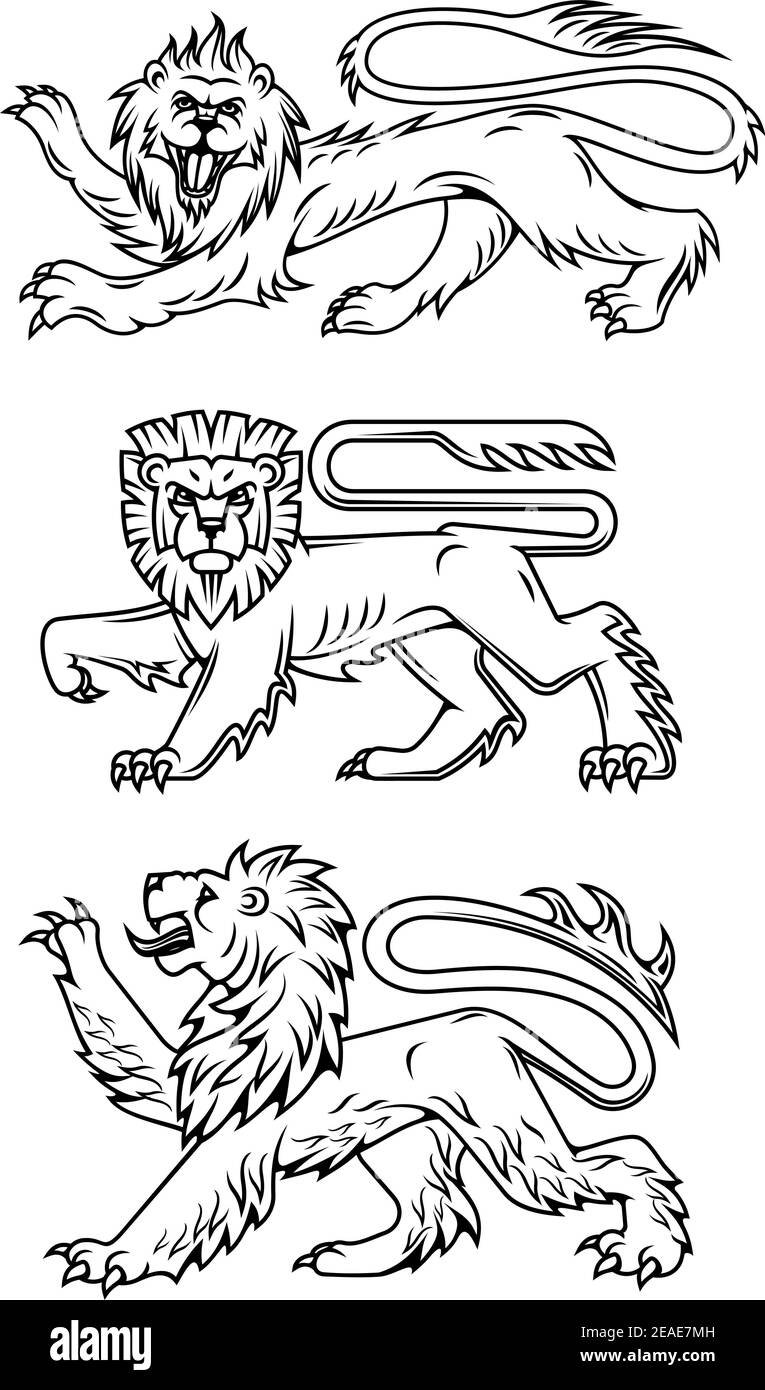 Potenti leoni e predatori per il design a base di erbe Illustrazione Vettoriale