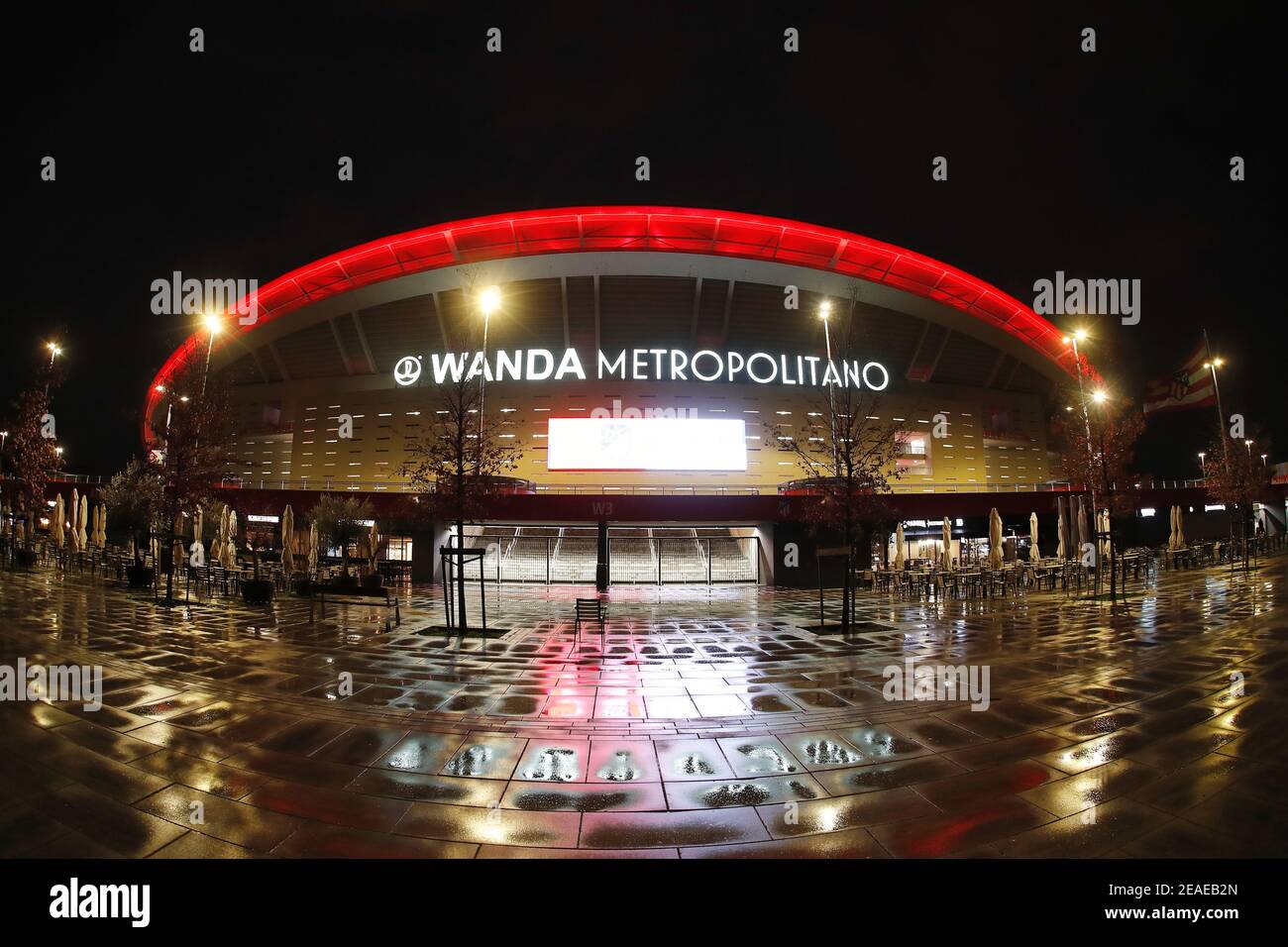 Madrid, Spagna. 8 Feb 2021. Estadio Wanda Metropolitano Calcio : veduta generale di Estadio Wanda Metropolitano, partita spagnola 'la Liga Santander' tra Club Atletico de Madrid 2-2 RC Celta de Vigo all'Estadio Wanda Metropolitano di Madrid, Spagna . Credit: Mutsu Kawamori/AFLO/Alamy Live News Foto Stock