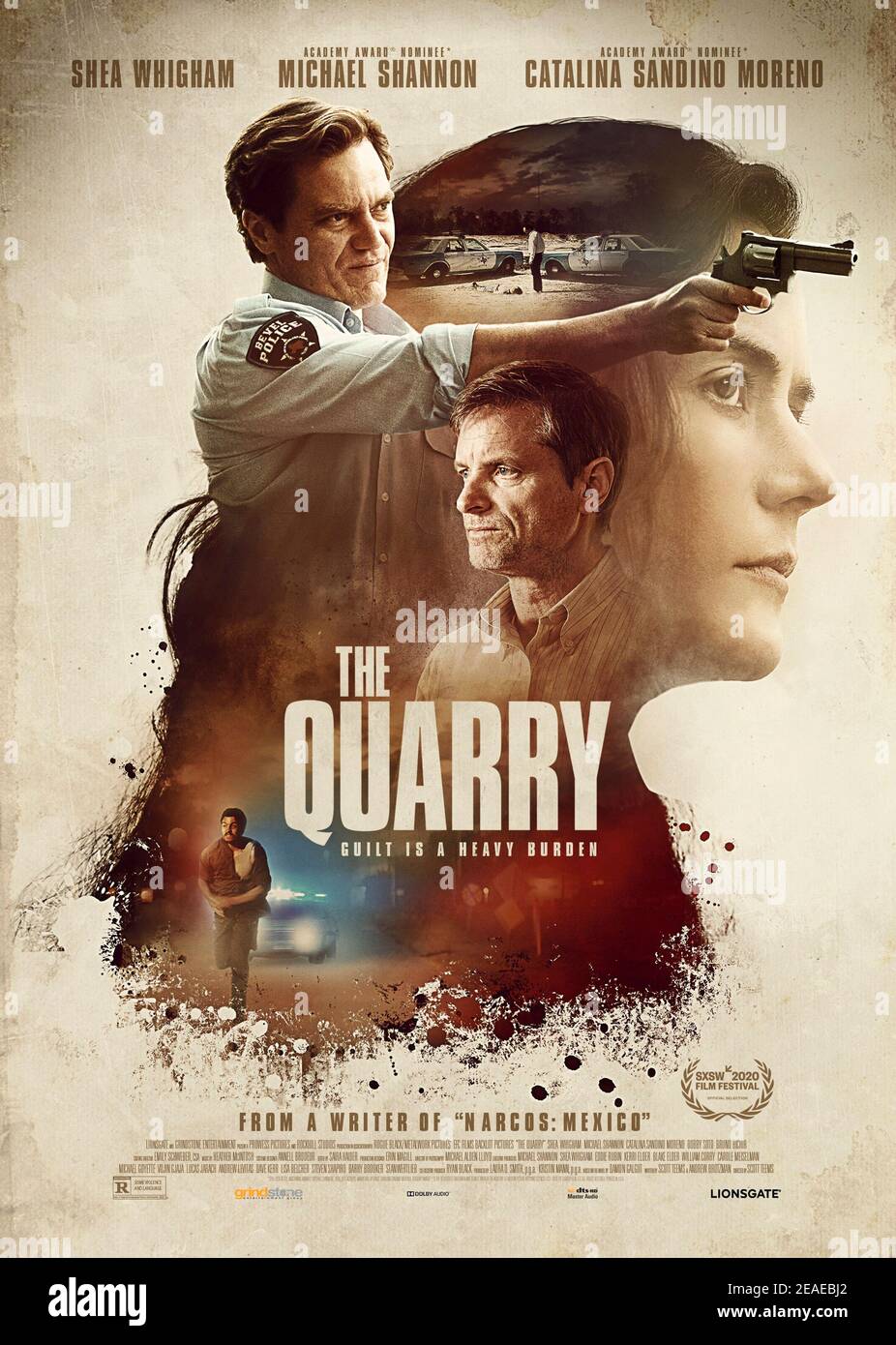 The Quarry (2020) diretto da Scott Teems e con Shea Whigham, Michael Shannon e Catalina Sandino Moreno. L'adattamento del romanzo di Damon Galgut su un drifter uccide un predicatore in viaggio e prende il suo posto in una piccola chiesa cittadina. Foto Stock