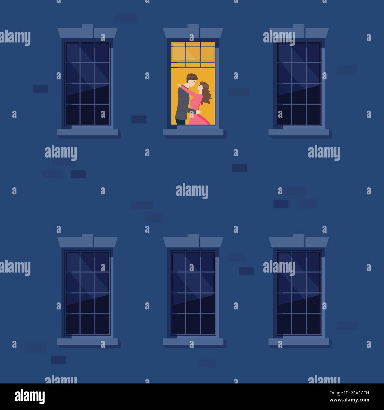 L'appartamento con la coppia è baciante. Illustrazione vettoriale. Illustrazione Vettoriale